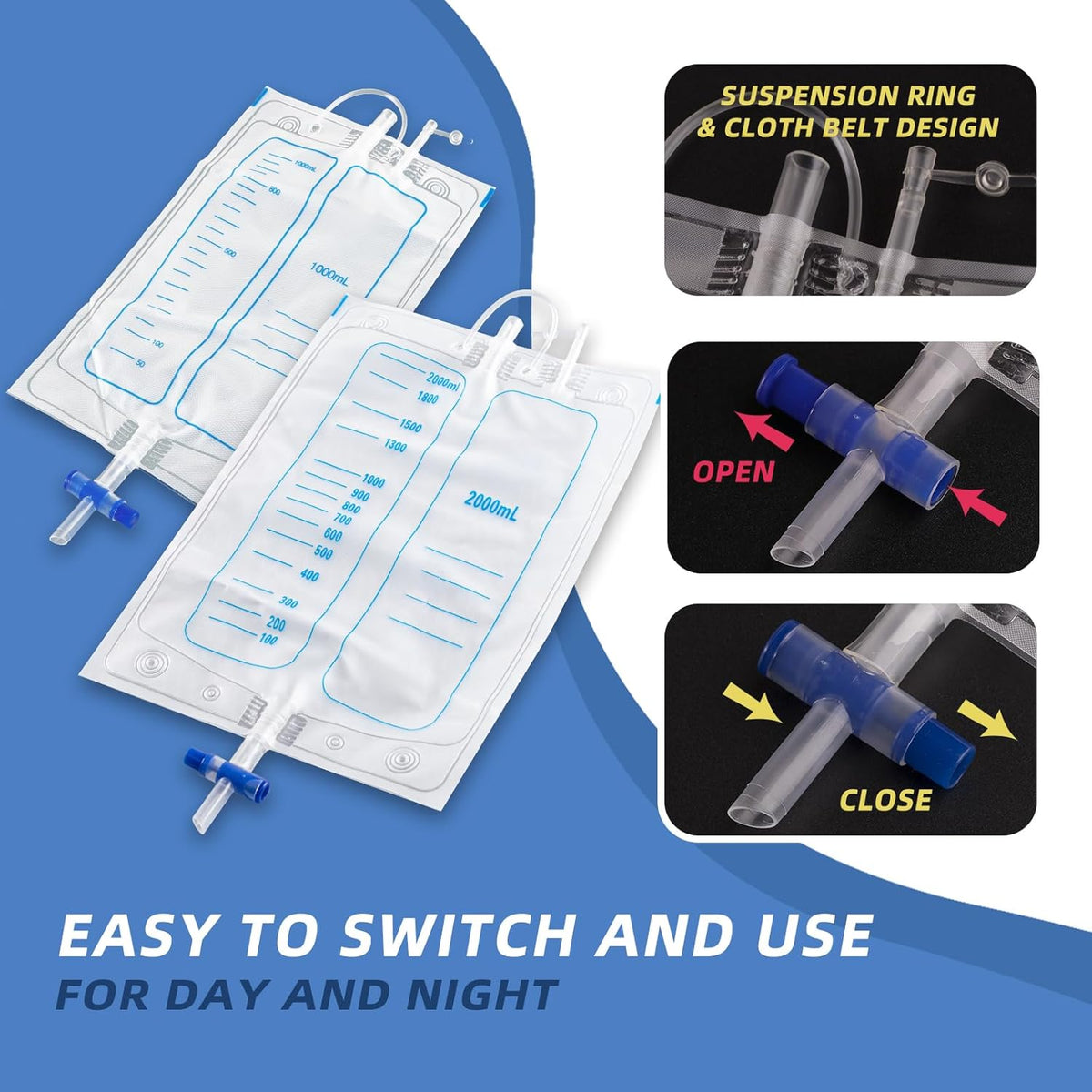 Wearable Urine Collector System with Adjustable Straps &amp; 1000 mL Capacity for Comfort and Convenience