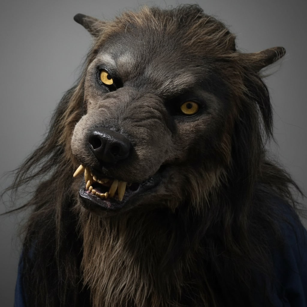 Wolf Mask | Realistic Halloween Costume Accessory with Detailed Fur Texture | Full-Face Coverage for Spooky Transformations