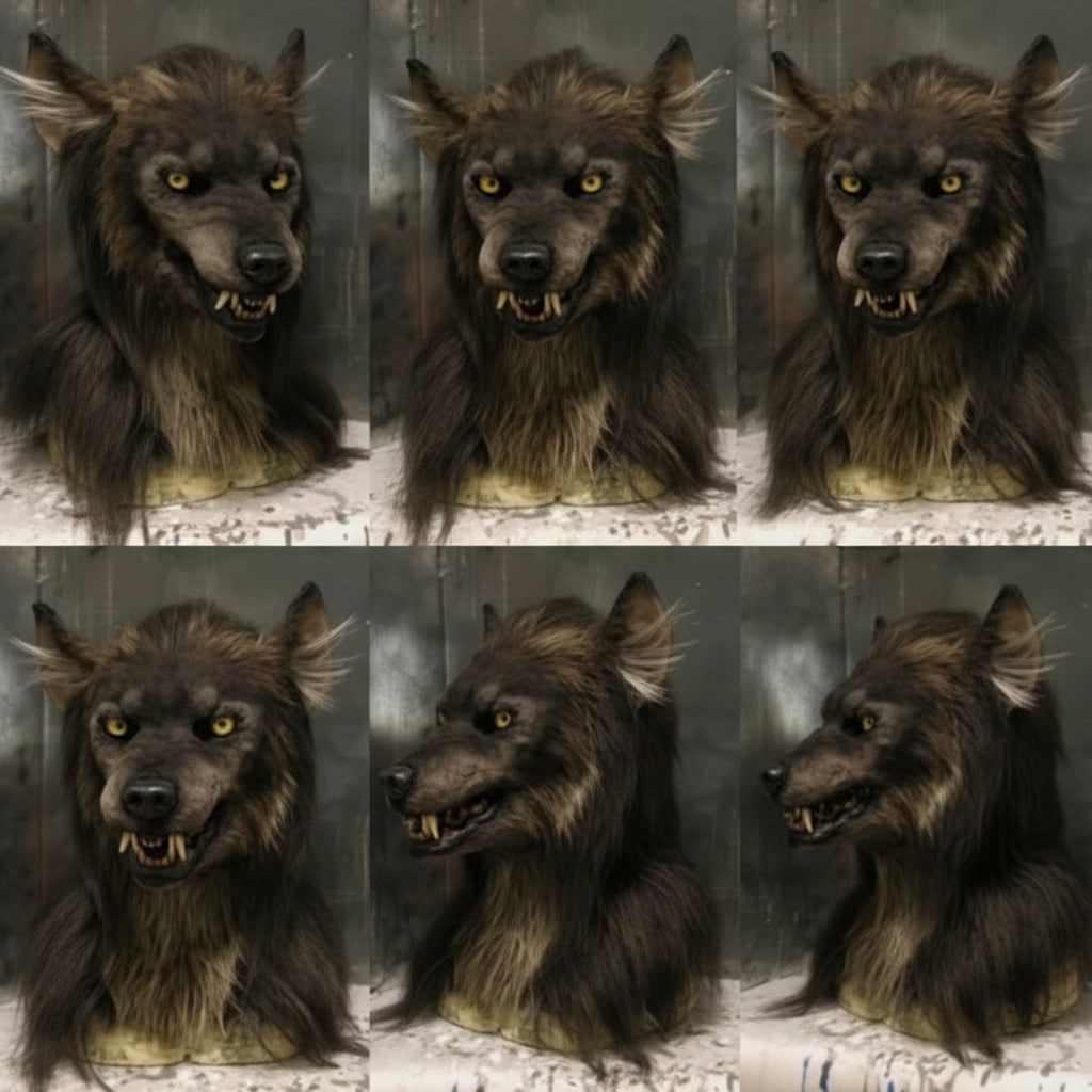 Wolf Mask | Realistic Halloween Costume Accessory with Detailed Fur Texture | Full-Face Coverage for Spooky Transformations