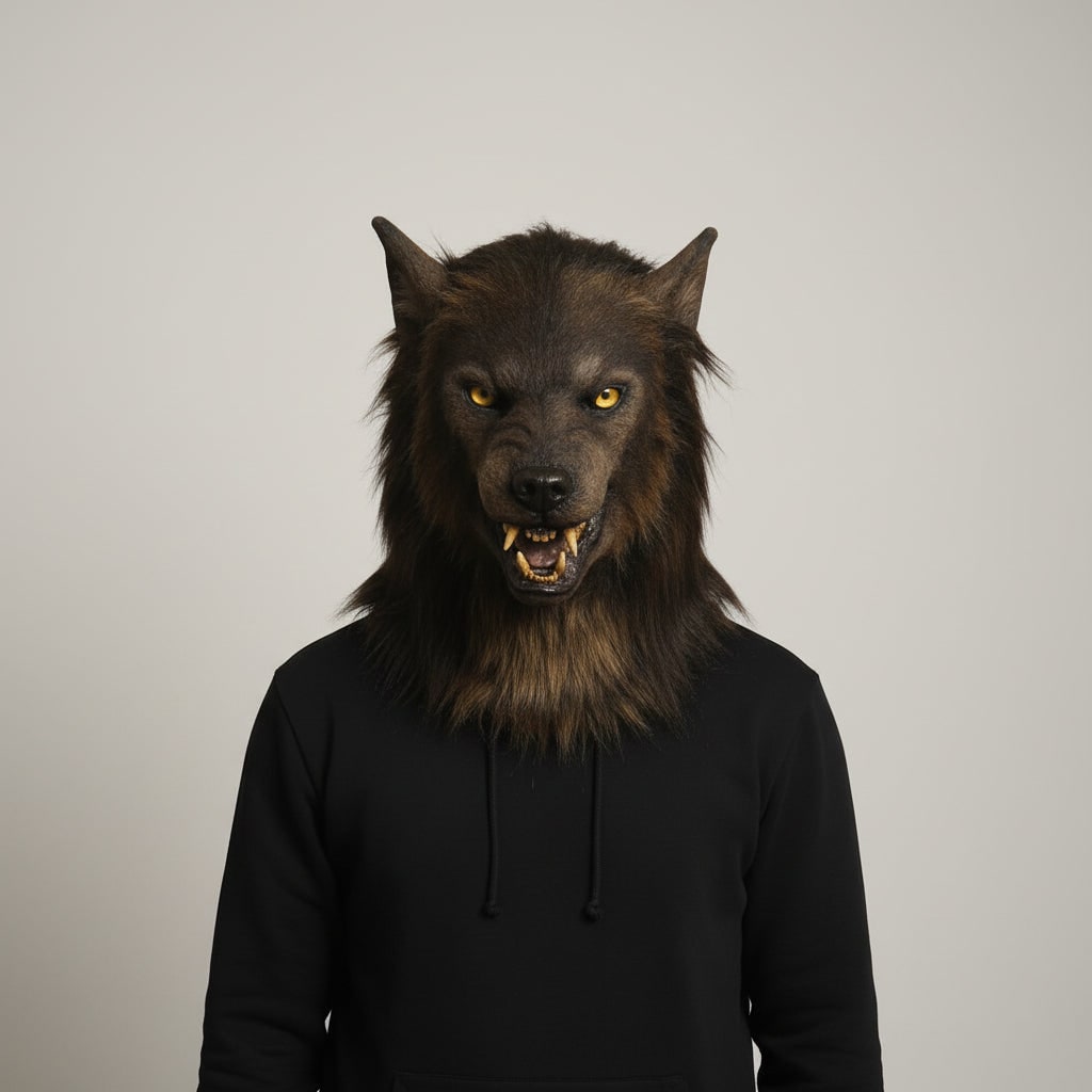 Wolf Mask | Realistic Halloween Costume Accessory with Detailed Fur Texture | Full-Face Coverage for Spooky Transformations