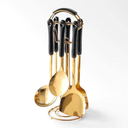 Golden Kitchen Utensils with Stand