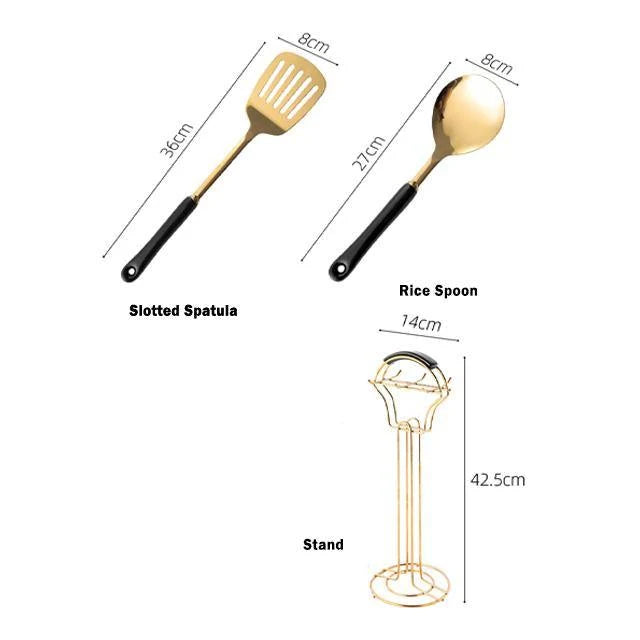 Golden Kitchen Utensils with Stand