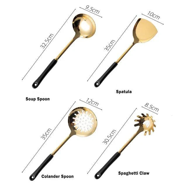 Golden Kitchen Utensils with Stand