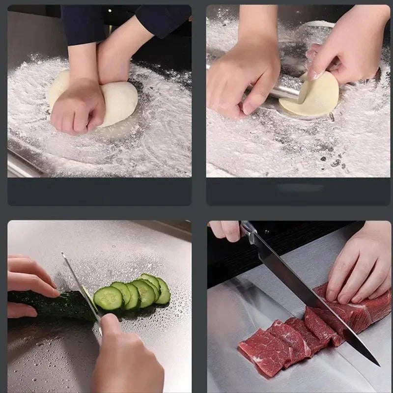 High-quality cutting board made of stainless steel with edge – ideal for homemade pizza, pastries, and more!