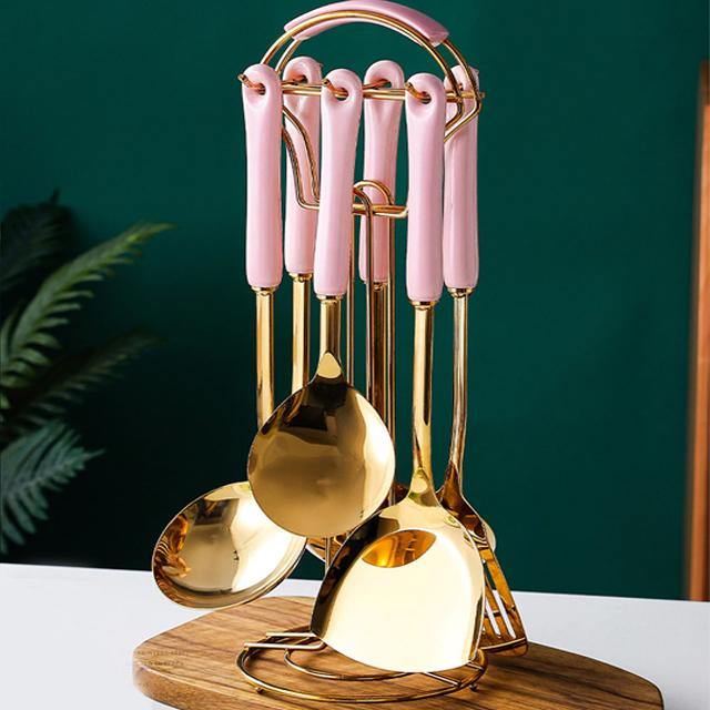 Golden Kitchen Utensils with Stand