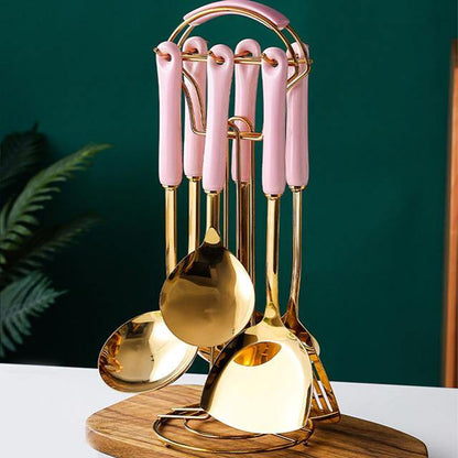 Golden Kitchen Utensils with Stand
