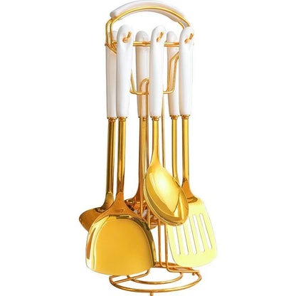 Golden Kitchen Utensils with Stand