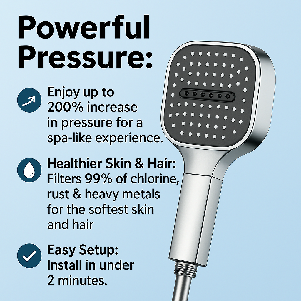 High-Pressure Filtered Shower Head with Turbo Boost and 3 Spray Modes