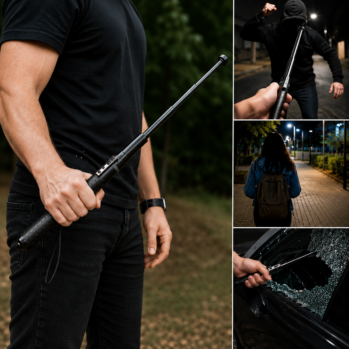 Automatic Self-Defense Walking Stick | Quick-Deploy Mechanism, Adjustable Height, Ergonomic Grip &amp; Enhanced Stability