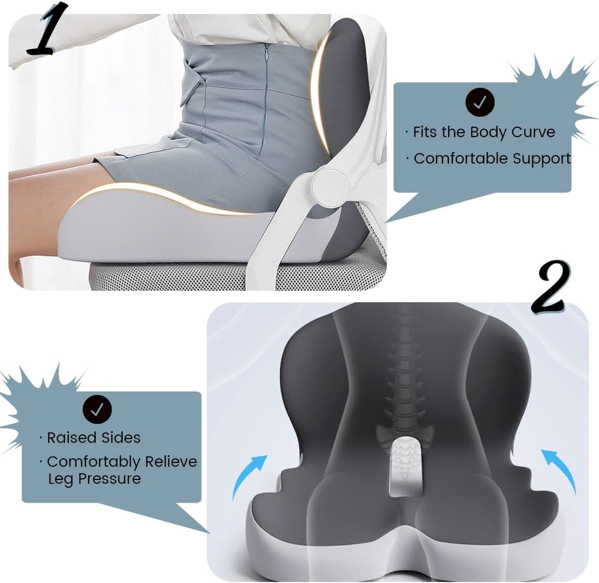Unisex Ergonomic Memory Foam Seat Cushion for Pain Relief