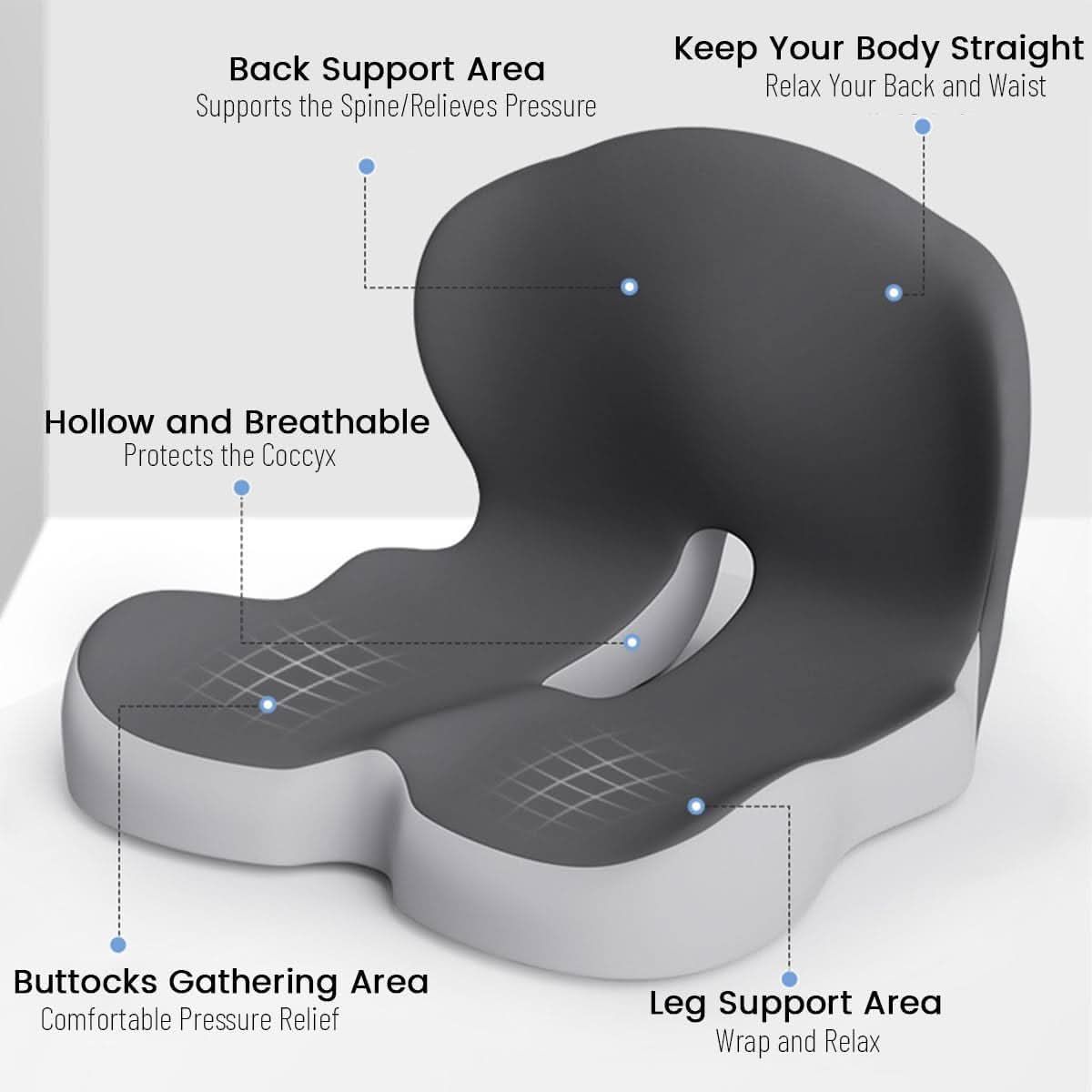 Unisex Ergonomic Memory Foam Seat Cushion for Pain Relief