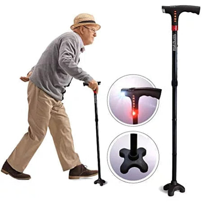Unisex Foldable Walking Cane with LED Light &amp; Non-Slip Base