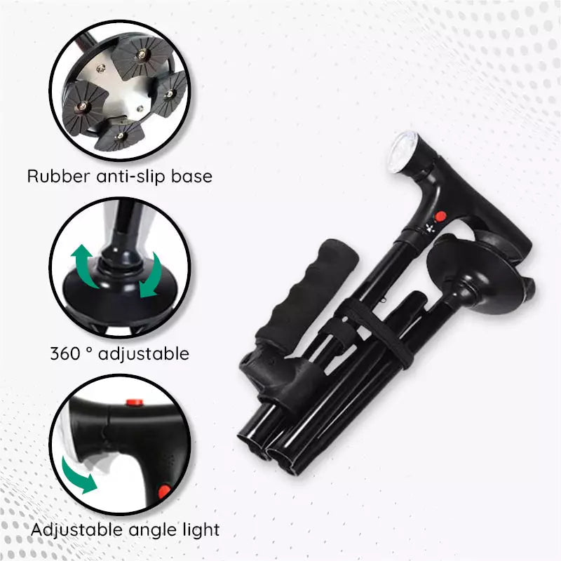 Unisex Foldable Walking Cane with LED Light &amp; Non-Slip Base