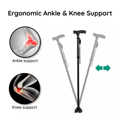 Unisex Foldable Walking Cane with LED Light &amp; Non-Slip Base