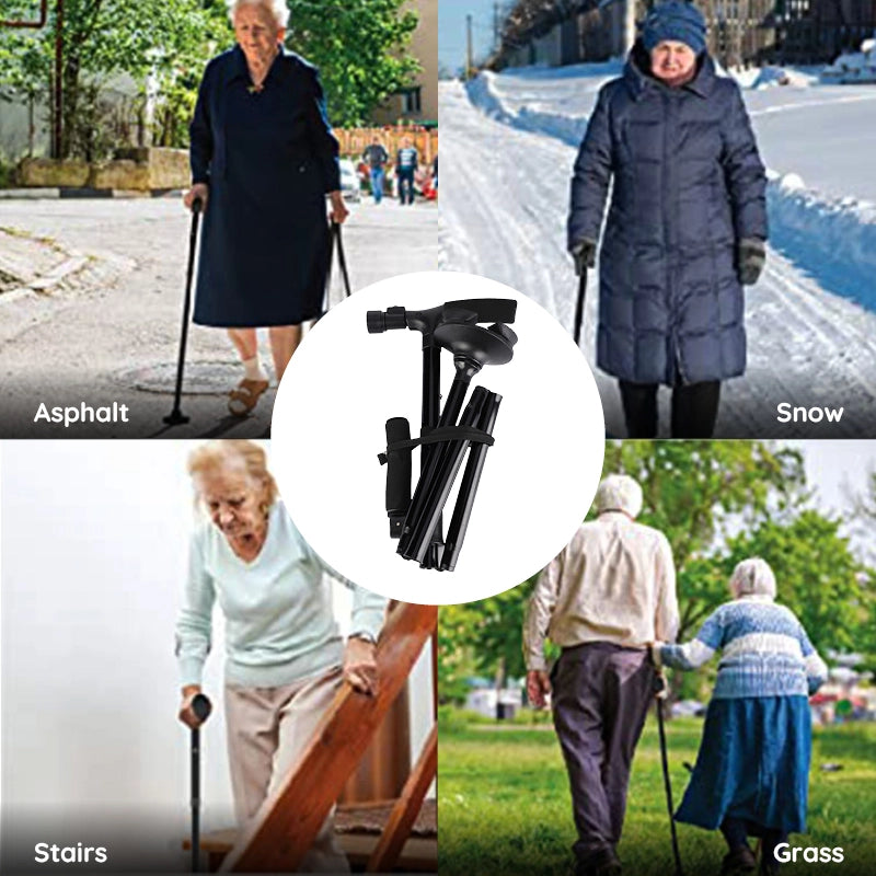Unisex Foldable Walking Cane with LED Light &amp; Non-Slip Base