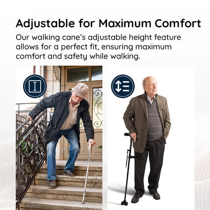 Unisex Foldable Walking Cane with LED Light &amp; Non-Slip Base