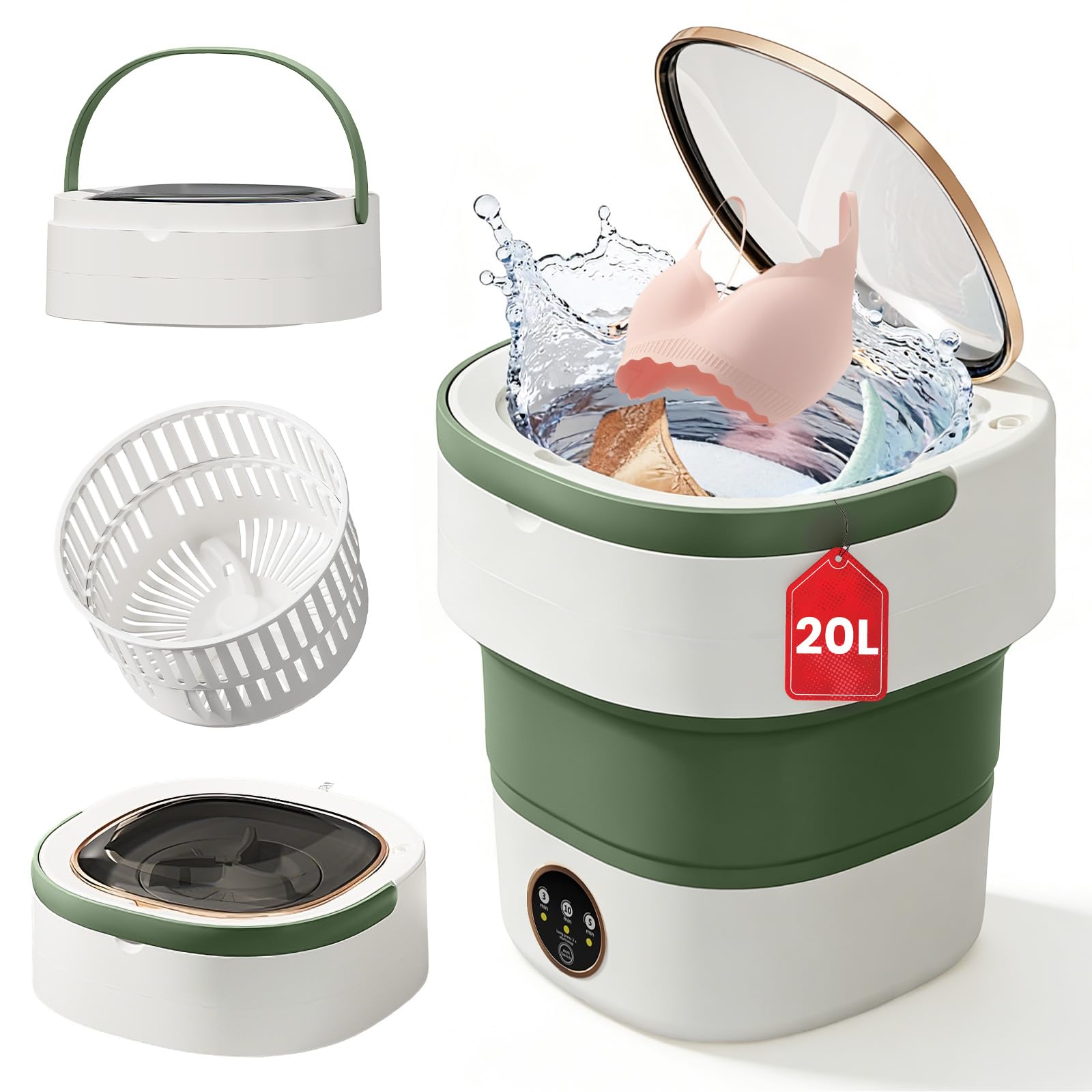 Compact Washer | 20L Mini Foldable Washing Machine with Spin Basket | 3 Cleaning Modes for Efficient Laundry